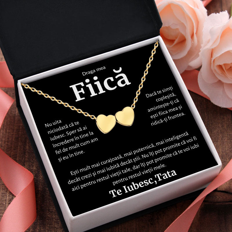 Cadou Fiica - Colier Gold Hearts Tata BLK