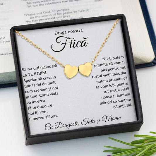 Cadou Fiica - Colier Gold Hearts Alaturi Parinti